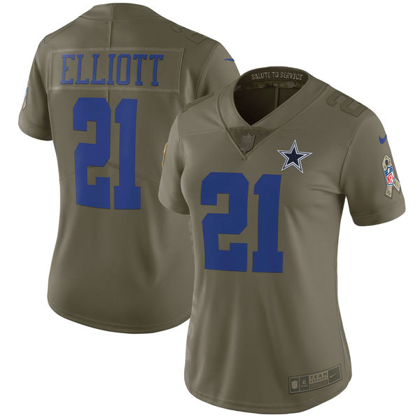 Women Dallas cowboys #21 Elliott Nike Olive Salute To Service Limited NFL Jerseys